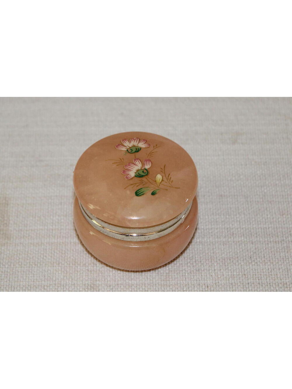 Vintage Pink Alabaster Trinket Pill Box - Hand Crafted in Italy Floral
